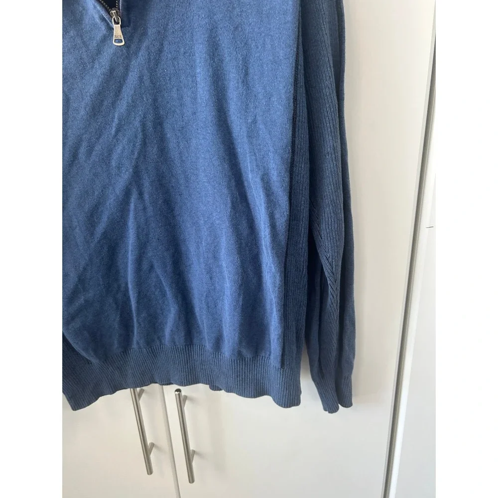 BKE Athletic Fit Mens Blue Quarter Zip Pullover Sweater Size Large Ribbed‎ Knit